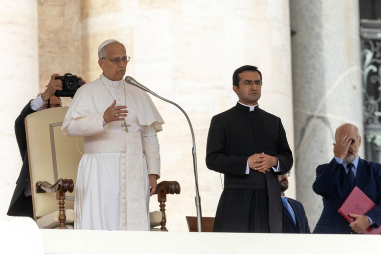 Pope Leo XIV gives a blessing to all those present at his weekly general audience in St. Peter’s Square on Oct. 1, 2025.