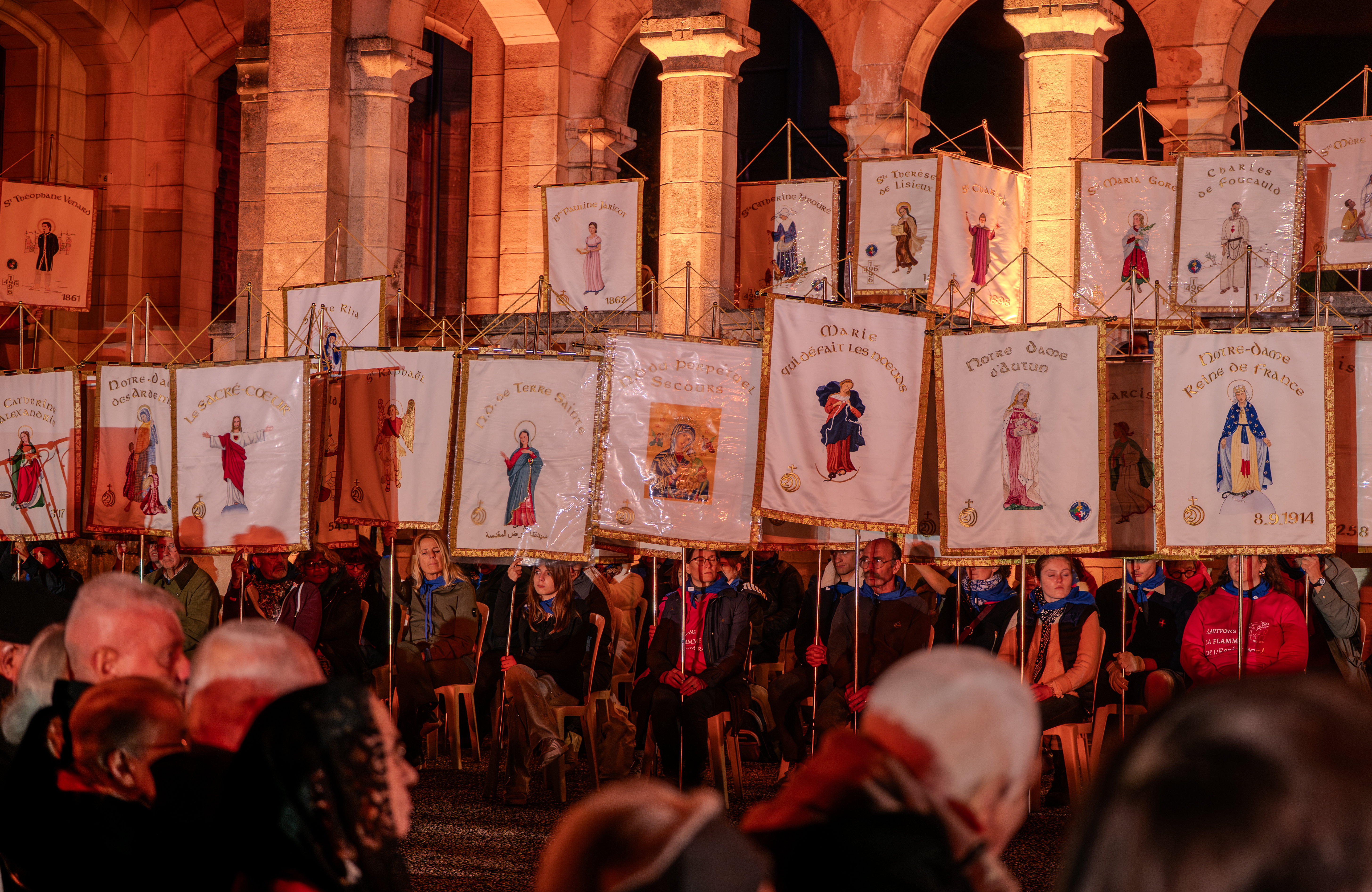 Banners held by pilgrims during the journey.