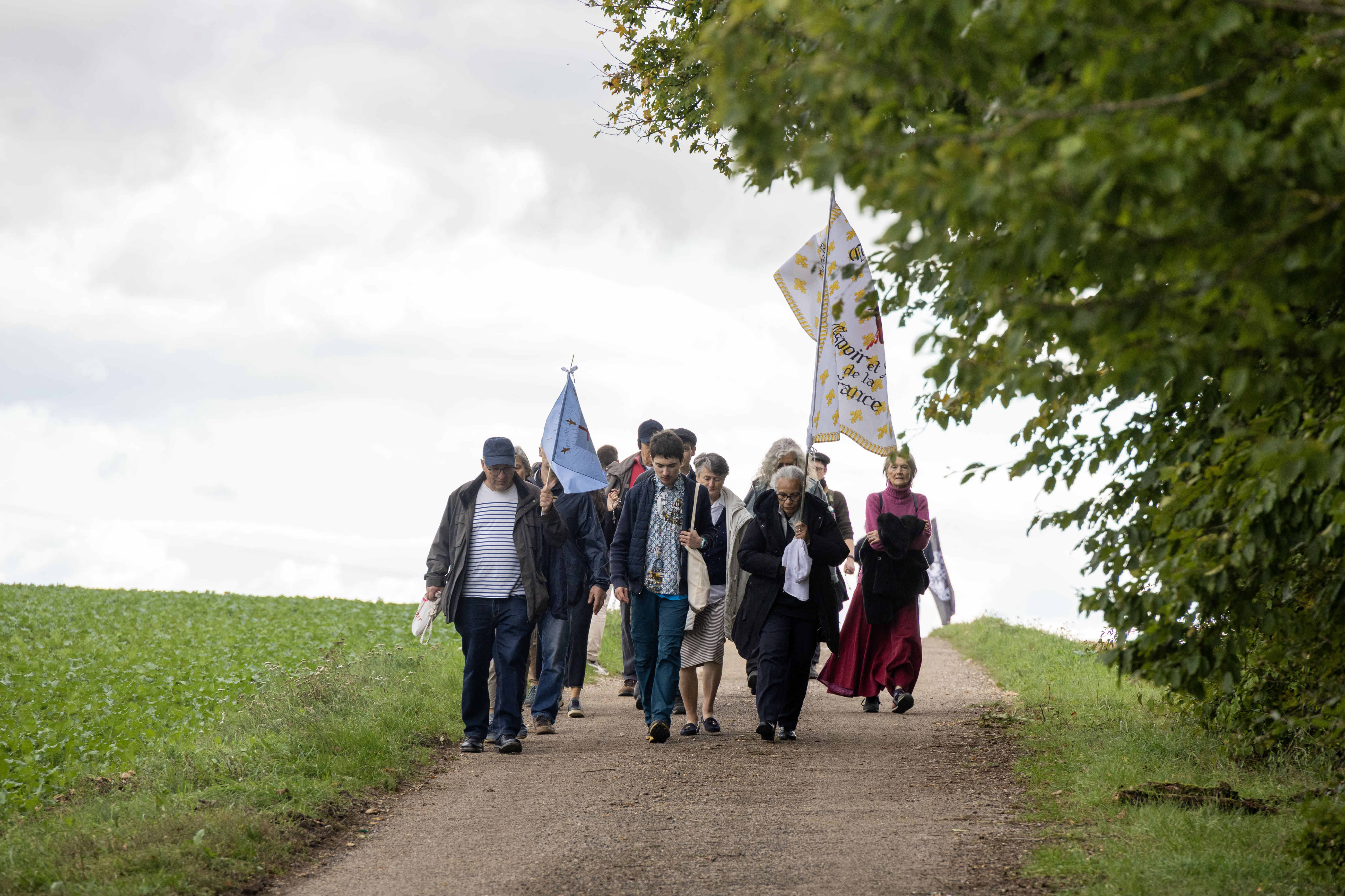 Pilgrims walk together.