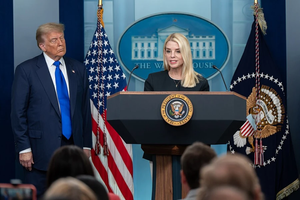 President Donald Trump holds a press conference with Attorney General Pam Bondi and Deputy Attorney General Todd Blanche in the James S. Brady Press Briefing Room on Friday, June 27, 2025.