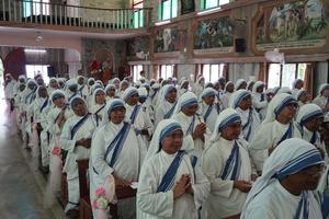 Missionaries of Charity sisters along with 9 Missionaries of Charity brothers take thieir final vows August 27, 2025 at Auxilium Catholic Church in Kolkata.  