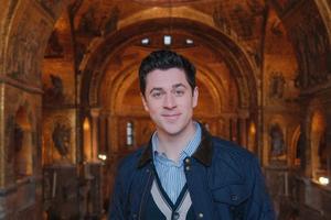 Catholic actor David Henrie on the set of Seeking Beauty, coming to EWTN Next December 2025.