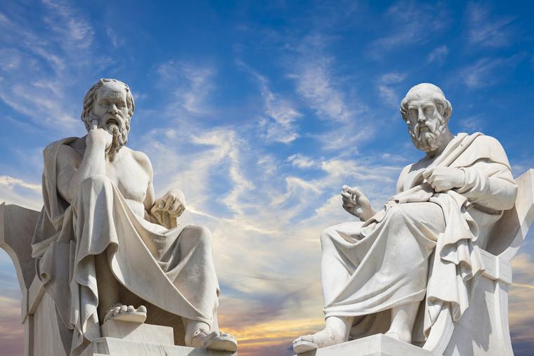 Plato and Socrates,the greatest ancient greek philosophers. 