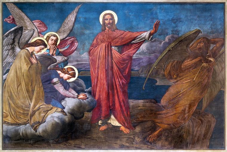 “The Temptation of Jesus,” 19th-Century Fresco, St. George’s Church, Antwerp, Belgium