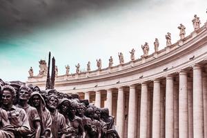 Timothy Schmalz’s sculpture ‘Angels Unaware’ stands in St. Peter’s Square Dec. 7, 2019.