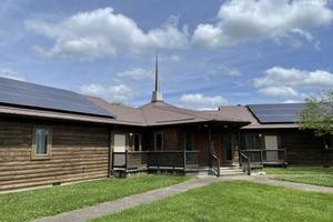 Holy Family Church in Booneville, Kentucky, with solar panels implemented as part of the Catholic Diocese of Lexington’s goal of net zero emissions.