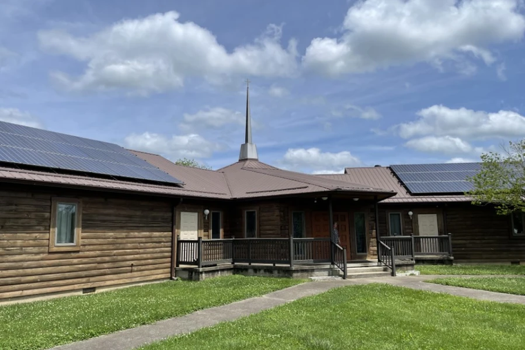 Holy Family Church in Booneville, Kentucky, with solar panels implemented as part of the Catholic Diocese of Lexington’s goal of net zero emissions.