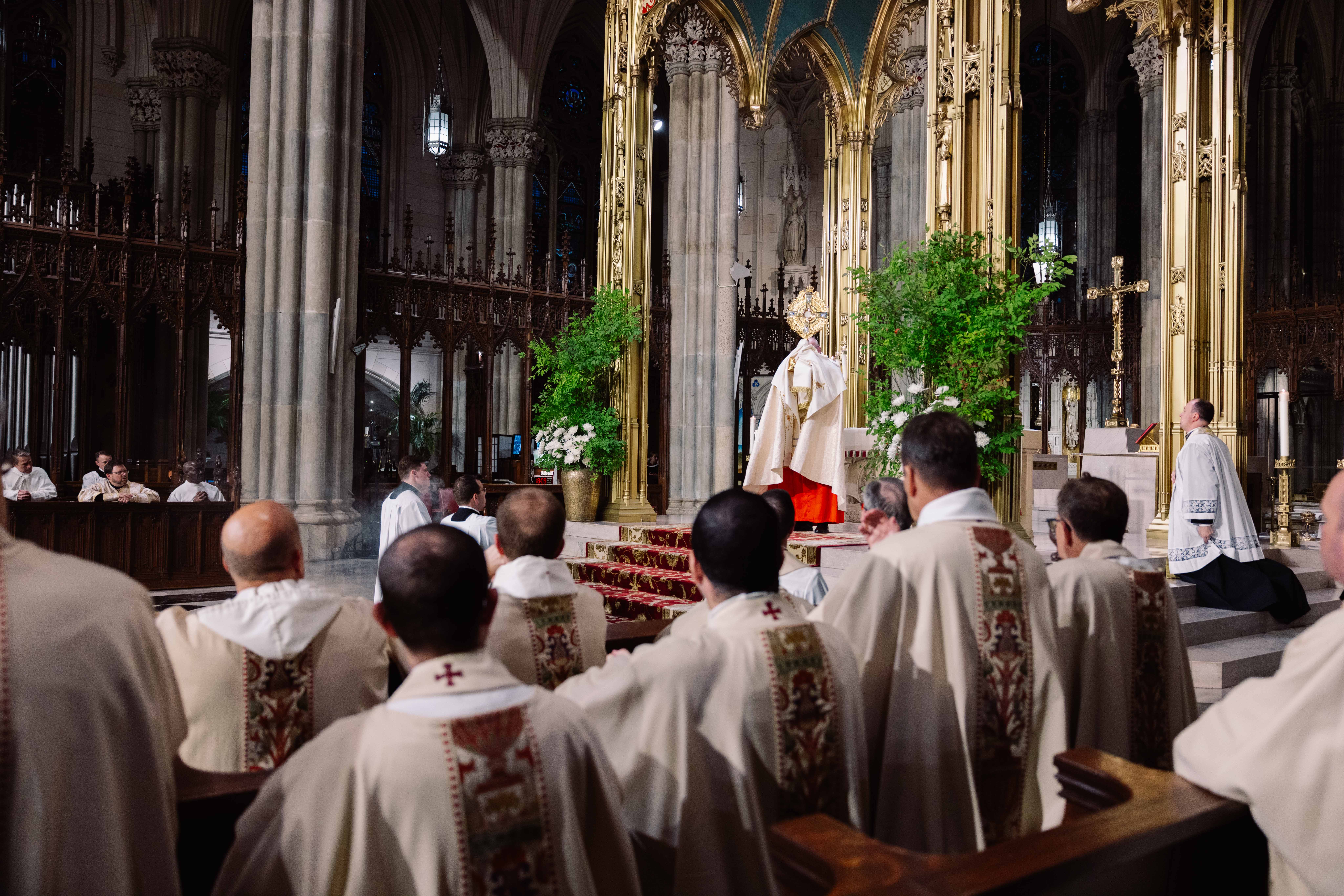Organized by the California-based Napa Institute, a crowd of an estimated 5,000 people gathered in St. Patrick’s Cathedral in Manhattan for a Holy Hour, Mass, and procession on Oct. 14, 2025. Credit: Zach Fiedler/Napa Institute