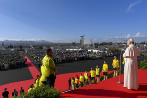 Pope Leo XIV is seen at the Jubilee of Youth on Aug. 3, 2025.