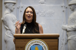 U.S. Agriculture Secretary Brooke Rollins hosts a USDA all-staff meeting on May 23, 2025 in Washington, D.C. Rollins announced the termination of household food insecurity reports in September 2025.
