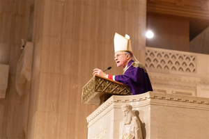 Archbishop Timothy Broglio speaks at Mass on Dec. 3, 2023.