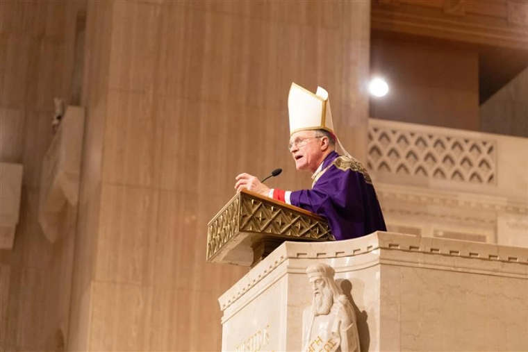 Archbishop Timothy Broglio speaks at Mass on Dec. 3, 2023.