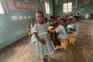 Students attending Catholic nursery school pose for a photo in Togo. 
