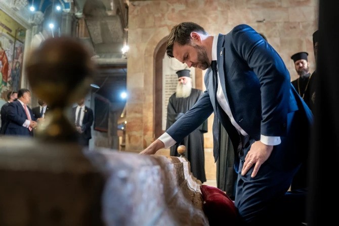 U.S. Vice President JD Vance tours the Church of the Holy Sepulchre in the Old City of Jerusalem on Thursday, Oct. 23, 2025. 