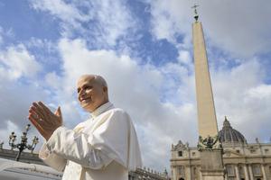 Pope Leo XIV claps with pilgrims during an audience for the Jubilee of Hope in St. Peter's Square on Oct. 25, 2025.