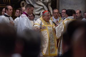 Cardinal Raymond Leo Burke celebrates a pontifical Mass in the extraordinary form of the Roman Rite at the Altar of the Chair at the Basilica of St. Peter in the Vatican on Oct. 25, 2025. 