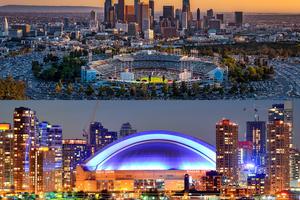 Dodger Stadium in Los Angeles and Rogers Centre in Toronto host the 2025 World Series between the Dodgers and Blue Jays.

