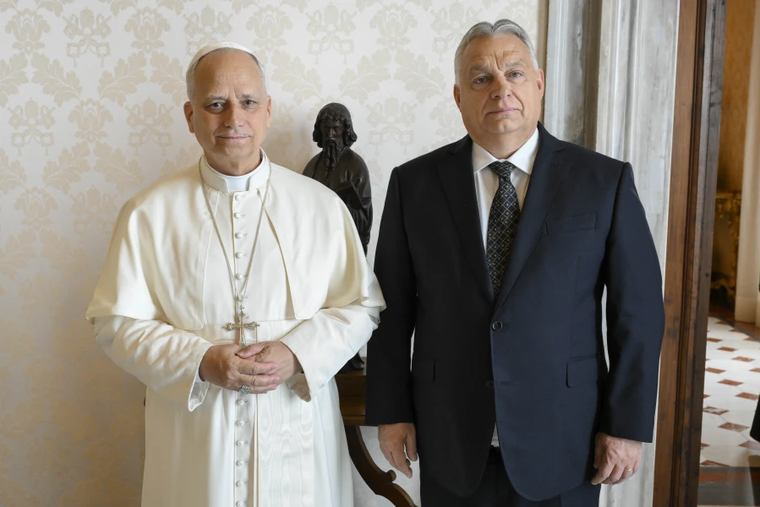 Pope Leo XIV meets with Hungarian Prime Minister Viktor Orbán on Oct. 27, 2025, at the Vatican.