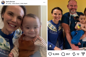 Leah Darrow poses with Baby Sly as well as Dr. Bob Peterson in announcing the very exciting news about her youngest son, who has faced several challenges after being born at 22 weeks.