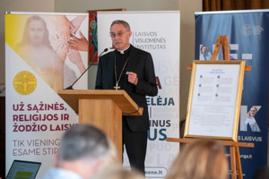 Archbishop Georg Gänswein speaks at a conference on the Šiluva Declaration in Šiluva, Lithuania, on Sept. 4, 2024.