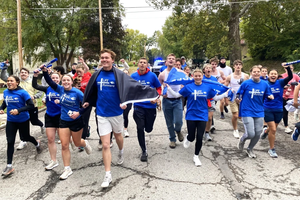 Finish line of the A-Cross America Relay, hosted by Benedictine College in Atchison, Kansas.