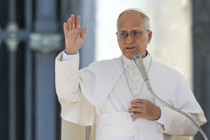 Pope Leo XIV greets pilgrims gathered in St. Peter’s Square for his general audience on Nov. 5, 2025, at the Vatican.
