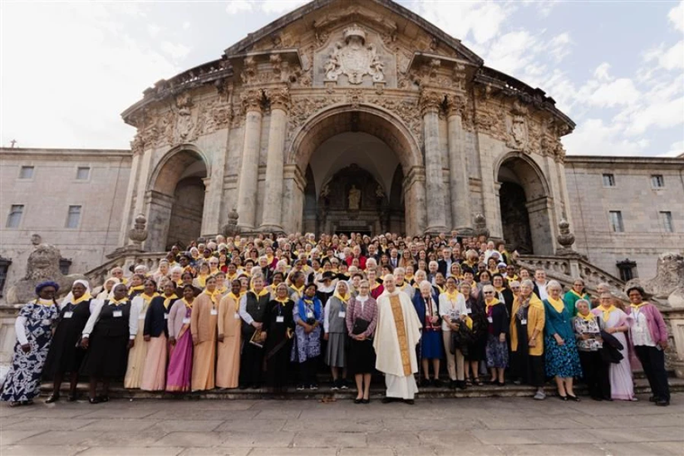 Group photo of Congregation of Jesus (CJ) sisters and Father Arturo Sosa after Mass on Nov. 4, 2025. The CJ and the Institute of the Blessed Virgin Mary (IBVM) have officially merged into one congregation.