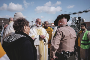 A Catholic delegation attempts to bring Communion to detainees at the Broadview, Illinois, immigration facility and was not admitted Nov. 1, 2025.