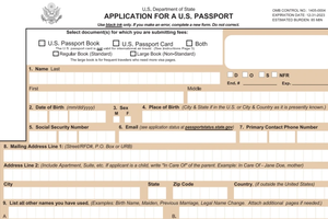 Photo of the latest federal passport form with no “X” option and the updated sex identification section.