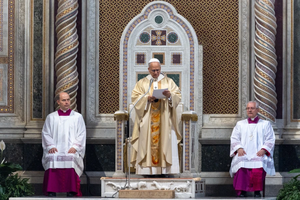 Pope Leo XIV gives his homily at the Basilica of St. John Lateran in Rome on Nov. 9, 2025