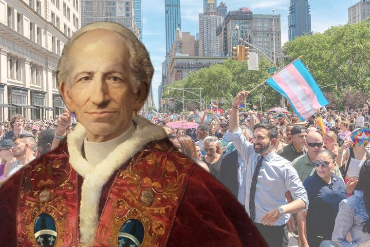 Fabio Cipolla, “Portrait of Leo XIII,” ca. 1878; Zohran Mamdani marches June 29, 2025, in New York City. 