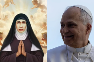 L to R: The beatification ceremony for Mother Elisva Vakha’i was held in the square in front of the Basilica-Shrine of Our Lady of Ransom in Vallarpadam, Kochi, Kerala, India, Nov. 8, 2025; Pope Leo smiles.