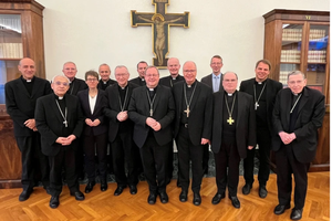 Representatives of the Roman Curia and the German bishops’ conference meet to discuss the proposed Synodal Conference statute at the Vatican on Wednesday, Nov. 12, 2025.