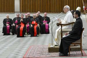 Pope Leo speaks to participants of a conference promoted by the Dicastery for the Causes of Saints on Nov. 13, 2025.