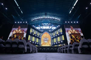 Cardinal Luis Antonio Tagle presides over the closing Mass of the National Eucharistic Congress in Lucas Oil Stadium on July 21, 2024, in Indianapolis.