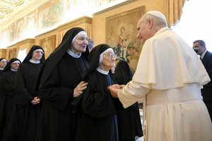 Pope Leo XIV receives cloistered Augustinian nuns at the Vatican on Nov. 13, 2025.
