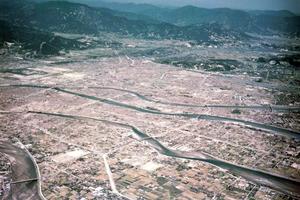 Aerial view of Hiroshima in June 1946, 10 months after the bombing
