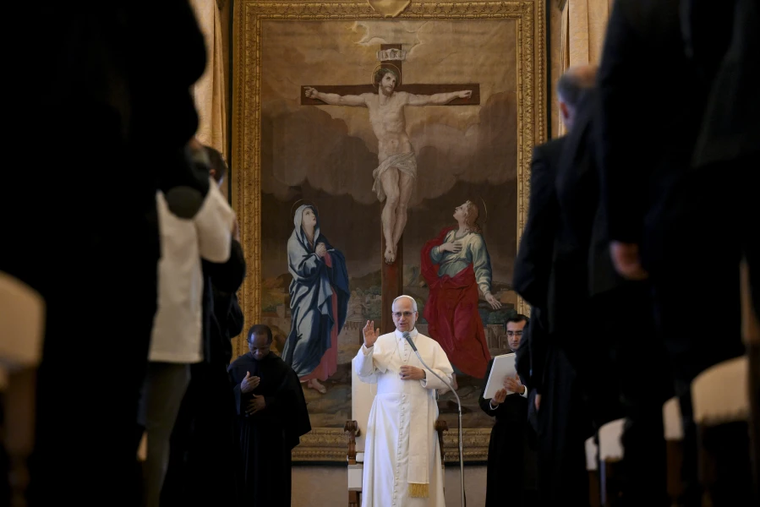 Pope Leo XIV addresses diocesan liturgy officials during an audience on Nov. 17, 2025, at the Apostolic Palace in the Vatican.