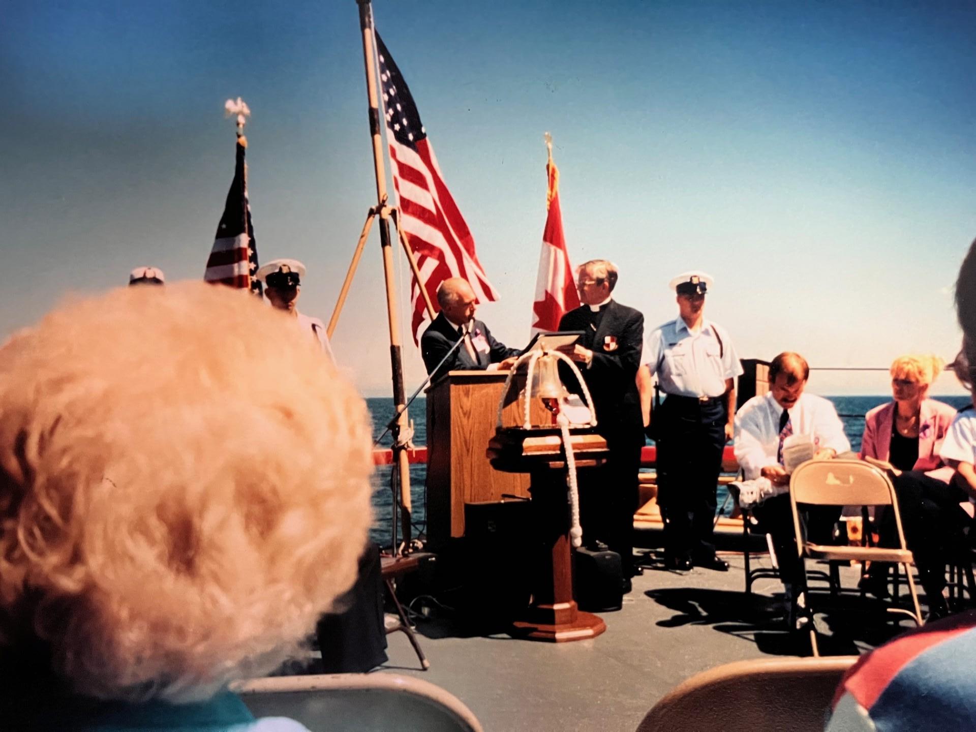 July 17, 1999 consecration service at Edmund Fitzgerald gravesite on Lake Superior.