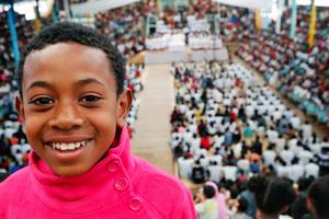 Catholics gather for Sunday Mass with the Akamasoa Community of Good Friends in Antananarivo, Madagascar, Feb. 27, 2020.