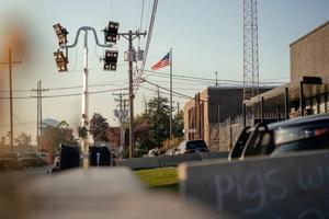 Police vehicles surround the Immigration and Customs Enforcement facility on Oct. 31, 2025, in Broadview, Illinois.
