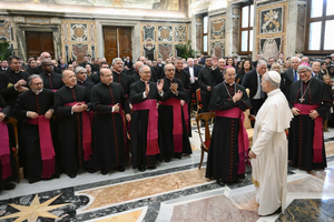 Pope Leo XIV holds an audience with the Roman Rota on Nov. 21, 2025, at the Vatican.