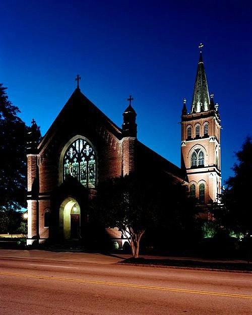 St. Mary's Catholic Church in Greenville, South Carolina on an autumn evening. 