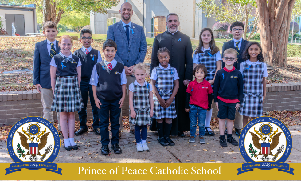 Children pose for a photo at Prince of Peace Catholic School in Greenville, S.C. 