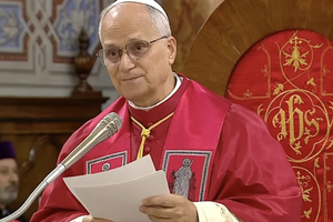 Pope Leo XIV speaks at the Cathedral of the Holy Spirit in Istanbul, Turkey, on Nov. 28, 2025.