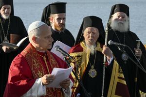 Pope Leo XIV joined Orthodox Ecumenical Patriarch Bartholomew and other Christian leaders for an ecumenical prayer service overlooking the ruins of an ancient basilica in Iznik, Turkey, marking the 1,700 anniversary of the Council of Nicaea on Nov. 28, 2025.