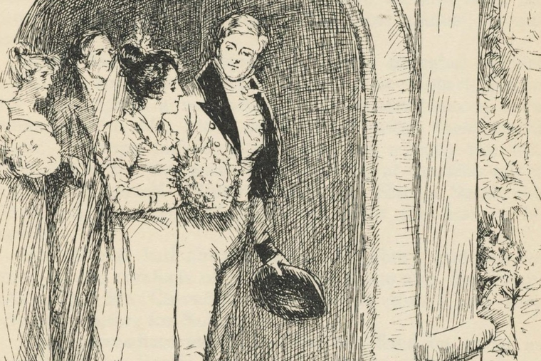1898 illustration of the wedding of George Knightley and Emma Woodhouse in ‘Emma’ by Jane Austen