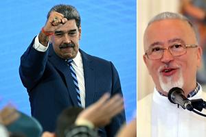Left: Venezuela’s President Nicolás Maduro gestures during a meeting at the Eurobuilding Hotel in Caracas on Nov. 14. Right: Father Numa Molina, whose association with President Maduro has drawn attention.