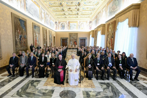 Pope Leo XIV meets with members of the Centesimus Annus Pro Pontifice Foundation and the Strategic Alliance of Catholic Research Universities on Dec. 5, 2025.