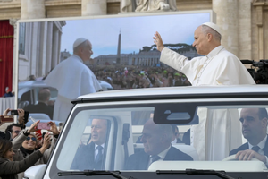 Pope Leo XIV greets pilgrims in St. Peter's Square during a Jubilee audience on Nov. 22, 2025.